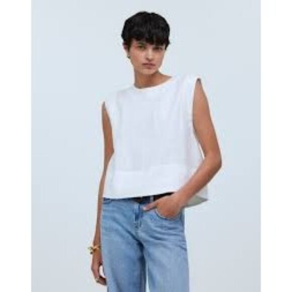 Madewell Bateau-Neck Tank in 100% Linen in White - Picture 1 of 6